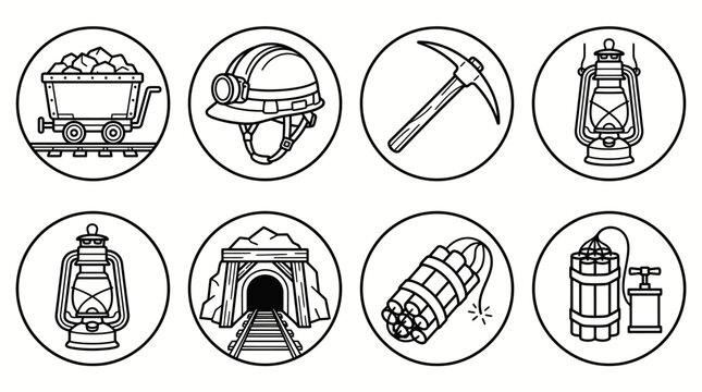 Mining industry icons and symbols.