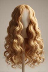 Naklejka premium Soft Lighting Beauty Shot of a Natural-Look Long Blonde Wig with Defined Curls
