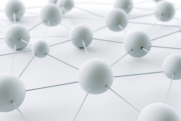 Fototapeta premium Network of white spheres connected by lines on a light background showing a 3D representation of data and systems in technology