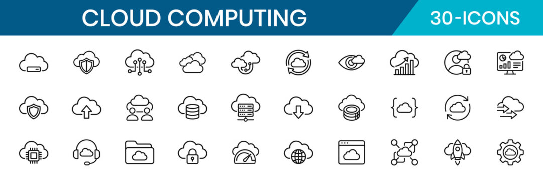 Cloud Computing Fundamentals Thin Line Icon Set