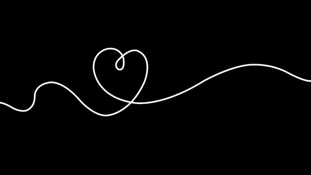 Black wavy line with heart loop divider. Minimal romantic continuous line design for love, invitations, and decorative graphics.4k motion video.