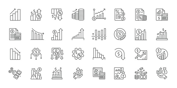 Profit and Loss icons in line design. profit and loss, finance, revenue, expense, chart, analytics, business on white background vector. Profit and Loss editable stroke icon