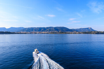France, Toulon harbor, Mount Faron in the background, pilot boat © Matt Pruno