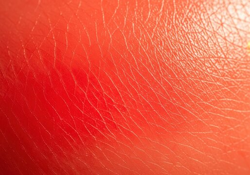 Detailed, abstract macro background of flushed skin texture showing bright redness and a reflective, glossy sheen from excessive heat and sun exposure, sunburn, itchy, medical