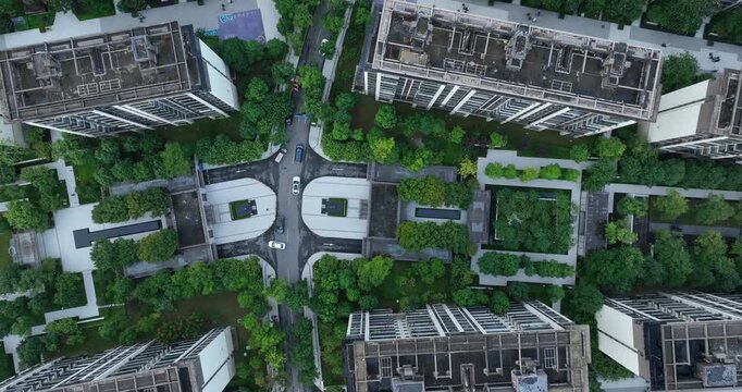 Aerial footage of new modern apartment housing building in Chengdu city, China