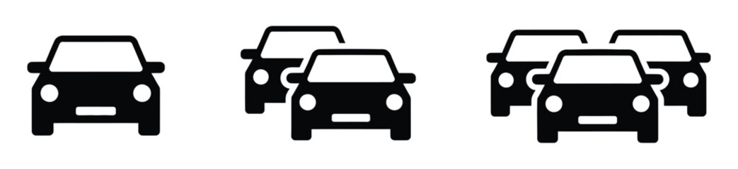 Car icon set with traffic jam concept featuring one, two, and three automobile symbols in black vector design elements ©  Masud Khabir
