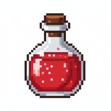 Pixel Art Red Potion Bottle in Retro Style
