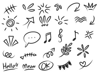 Fototapeta premium Hand drawn doodle symbols and sketch elements collection isolated on light background