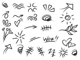 Obraz premium Hand drawn doodle symbols and sketch elements collection isolated on light background
