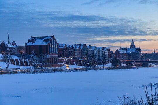 Malbork city at snowy winter in Poland