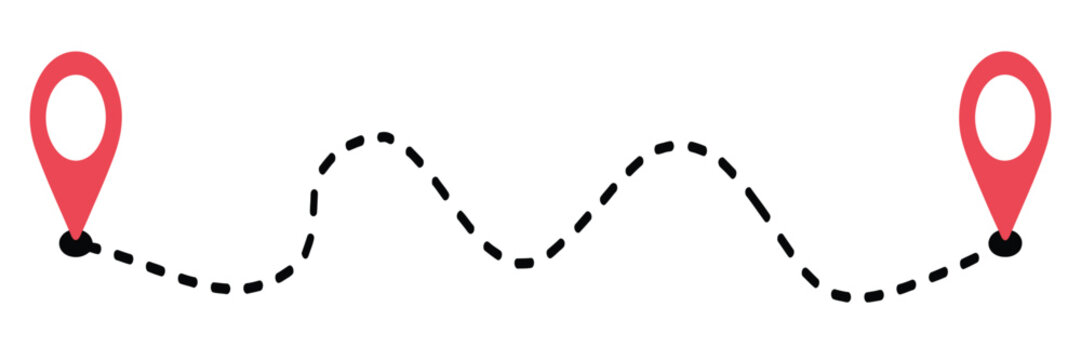 location map path distance icon, one place to another location icon with pinpoint marker, route navigation system, map search elements, and navigator symbols on transparent background.