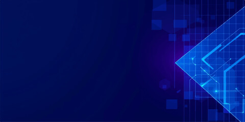 Naklejka premium Abstract blue technology background with glowing squares, digital lines and light effects in a modern business concept style
