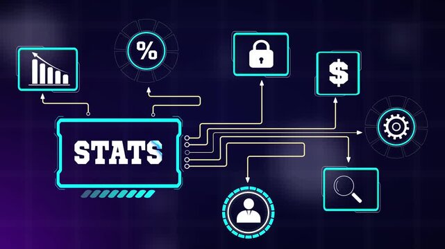 Comprehensive corporate business stats tracking dashboard featuring interactive technology nodes, abstract