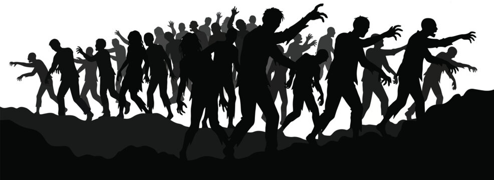 zombie crowd silhouette on white background horror
