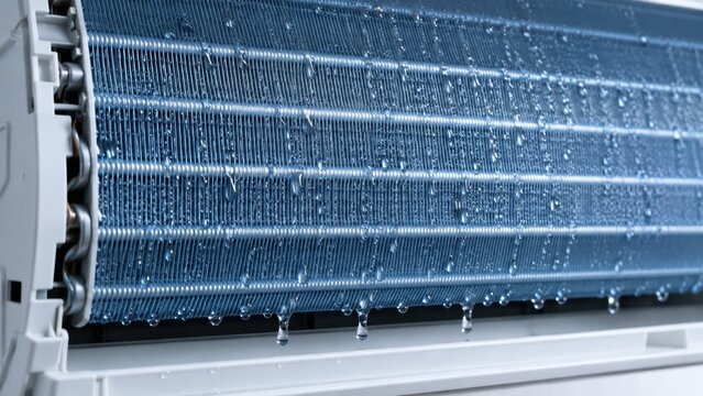 Air conditioner evaporator coil dripping water in unit