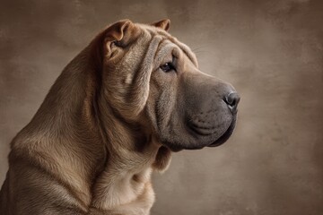 Fototapeta premium Regal Shar Pei in a calm profile pose against a neutral backdrop