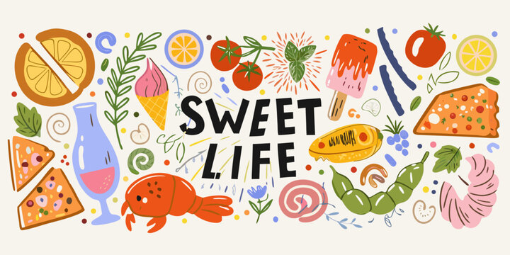 sweet life mediterranean food collage pizza slice