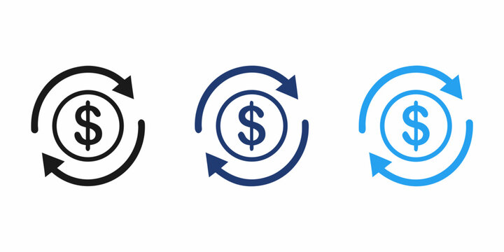 Dollar Sign Exchange Icon Set Blue And Black Variations