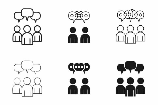 conversation icons set flat black and white