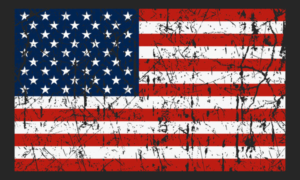 Grunge American flag texture distressed usa flag background with vintage scratches and weathered effect patriotic symbol of the united states of america for design projects vector.
