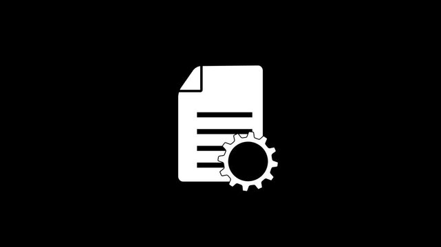 Animated Minimalist Document File Icon with Spinning Gear on Black Background for Content Management and Automation.