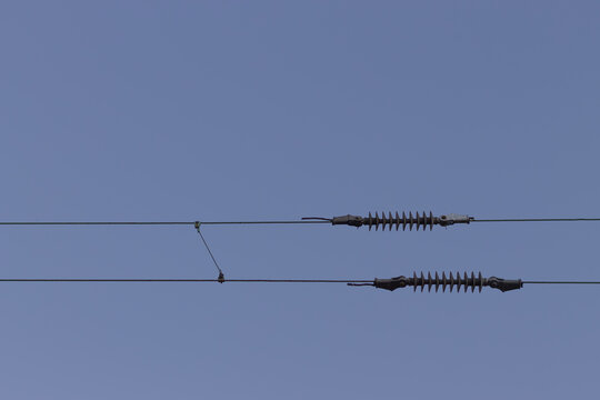 High voltage train cables in the air