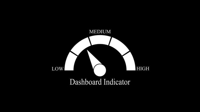 Flat UI Dashboard Indicator Gauge Animation Showing Level Scale from Low to High on Black Background.