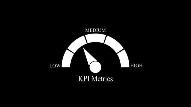 KPI Metrics Gauge Animation with Arrow Moving from Low to High Level for Corporate Performance Tracking.