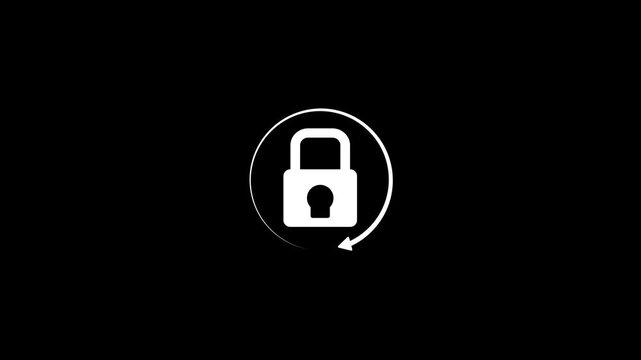 Animated White Security Padlock Icon with Rotating Loading Circle on Black Background for Cyber Security and Data Protection.