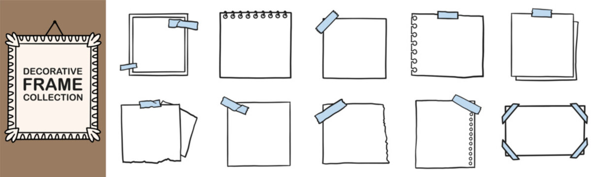 Hand-drawn paper note frames collection.