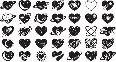 Celestial and Outer Space Heart Silhouette Bundle with Rocket © Syed Radif