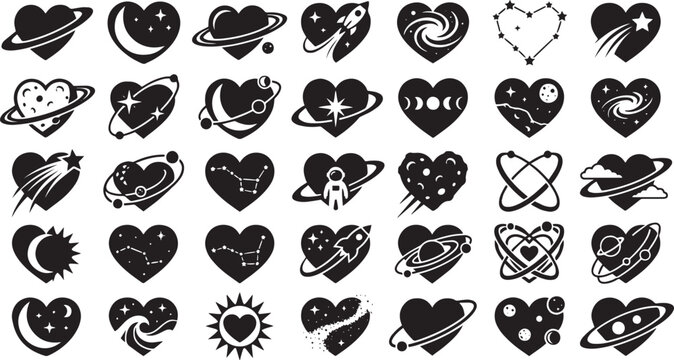 Celestial and Outer Space Heart Silhouette Bundle with Rocket