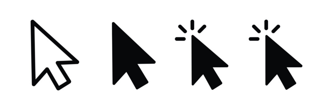 Click icon with computer mouse cursor, pointer arrow, and black navigation graphic element