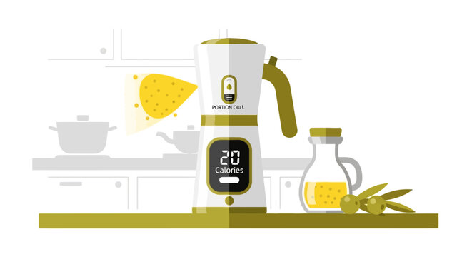 Smart Kitchen Olive Oil Dispenser with Digital Calorie Counter Display Flat Vector Illustration