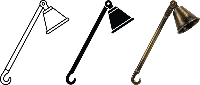Collection of candle snuffer illustrations featuring outline glyph and realistic vintage designs perfect for home decor and safety concepts