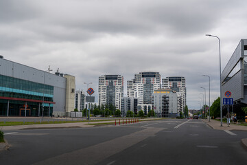Modern Residential Towers in Skanste District Riga During Spring Season © mode