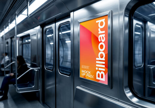 Vertical Poster Mockup Inside Subway Train Car Interior