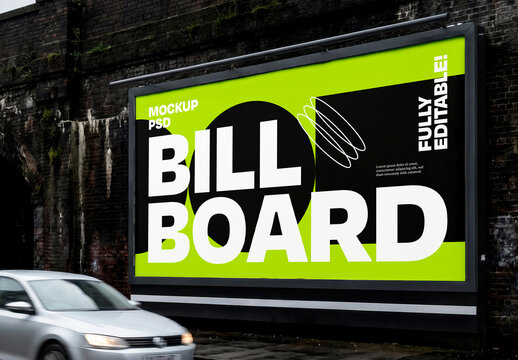 Outdoor Billboard Mockup On Brick Wall With Street Scene