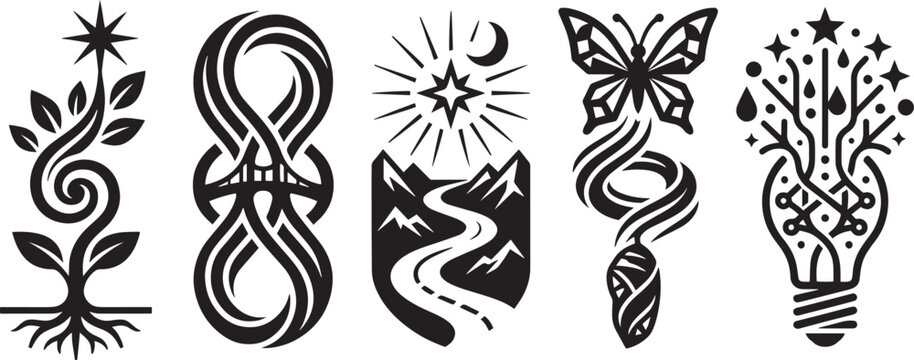 Spiritual growth and transformation vector icons set