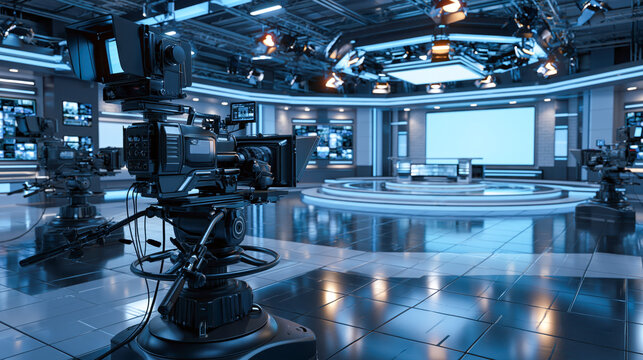 Professional video cameras in modern television studio