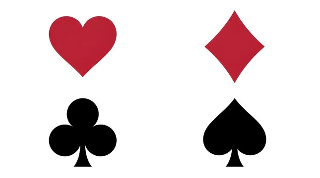 Playing Card Suit Symbols Set &mdash; Heart Diamond Club Spade Red Black Classic Bold Flat Vector