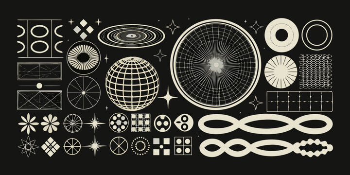 geometric wireframe patterns on black background shapes