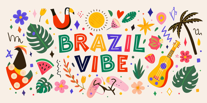 tropical brazil vibe collage vector illustration palm