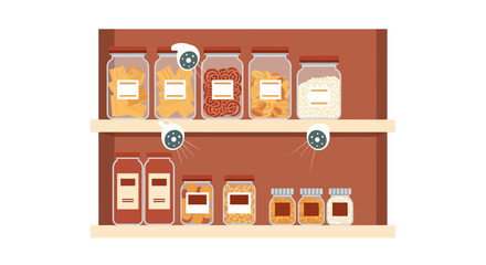 Obraz premium Smart Pantry Security System with CCTV Cameras Monitoring Food Storage Jars on Shelves