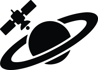 Silhouette vector planet saturn with orbiting communications satellite icon design © Nasima