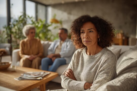 Tense moment at home: a mother-in-law and daughter-in-law navigate a difficult conversation