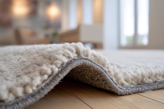 Interior scene highlighting underlay padding beneath a plush carpet