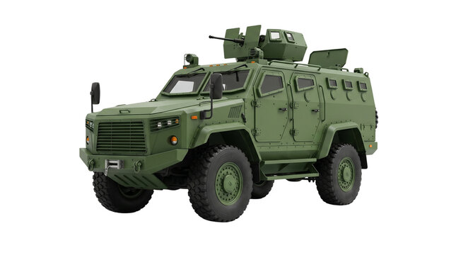 Green military armored tactical vehicle isolated on transparent background png