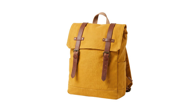 Yellow canvas vintage backpack isolated on transparent background png