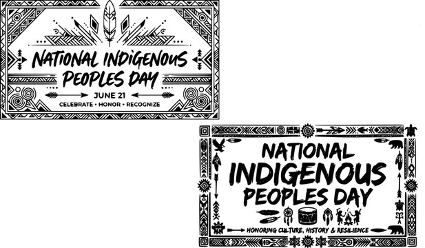 National Indigenous Peoples Day June 21st SVG Design Set with Tribal Pattern Border, Ethnic Ornamental Frame, and Bold Typography for Awareness Banners, Shirts, and Posters